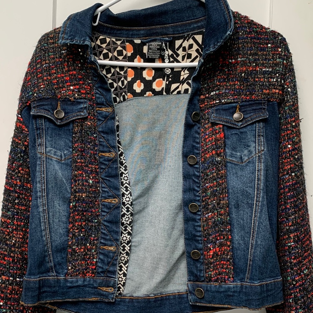 Deisgual Multi-Color Woven Sequin Jean Denim Jacket - Picture 2 of 9
